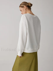 Solid Textured Graceful Crew Neck Sweatshirt Sweatshirts