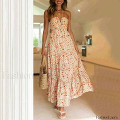 Spaghetti Strap V neck Floral Dress