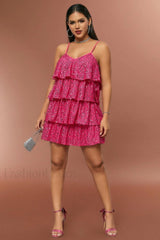 Sparkly Layered Cake Charming Cami Party Dress XS / Hot Pink