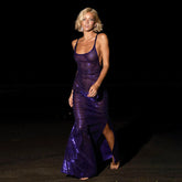 Sparkly Sequin Side Split Open Back Maxi Dress Purple S / Purple Sequin Dresses