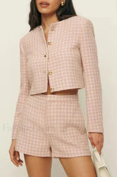 Spliced Button Shorts Two Piece Set pink PANT / S