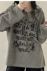 Splicing Printed Letter Hooded Hoodie Grey / M