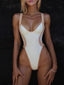 Splicing V Neck Cross Thong One Piece white / S