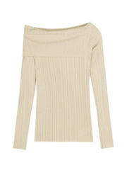 Split Off Shoulder Ribbed Knit Top Sweaters