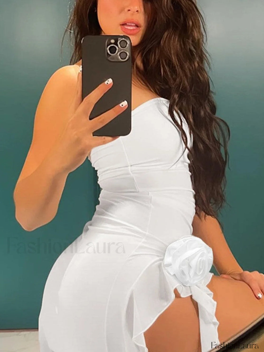 Split Ruffle Mesh Bandeau Maxi Dress Maxi Dresses