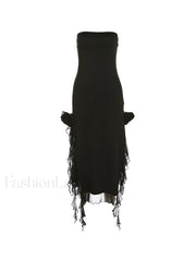 Split Ruffle Mesh Bandeau Maxi Dress Maxi Dresses