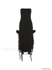 Split Ruffle Mesh Bandeau Maxi Dress Maxi Dresses