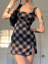Split Sleeveless Checkered Mini Dress Blue / S Mini Dresses