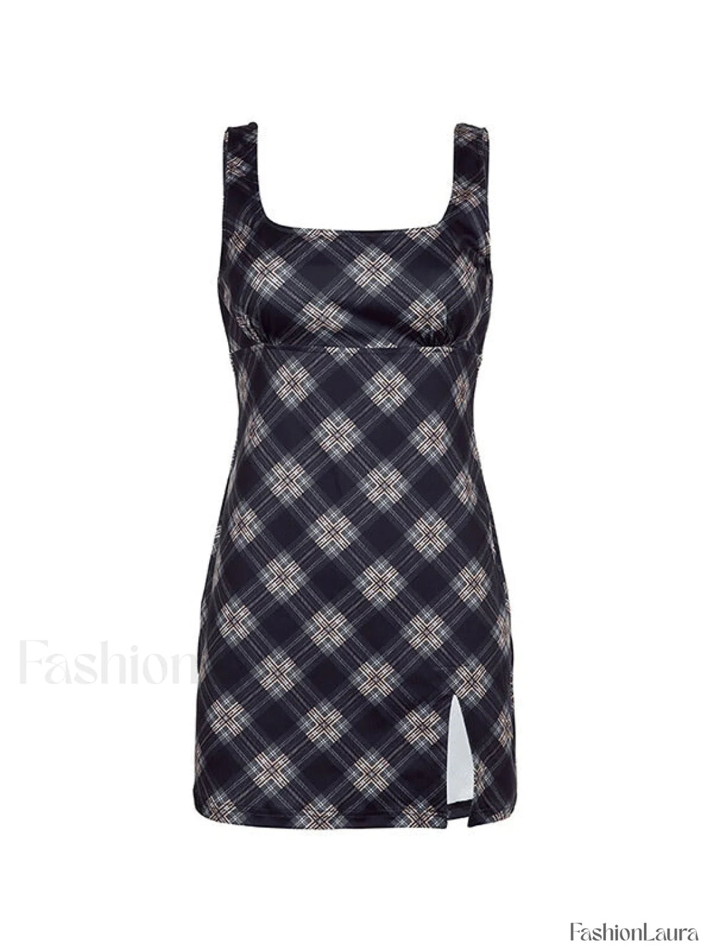 Split Sleeveless Checkered Mini Dress Mini Dresses