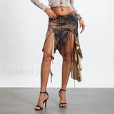 Split Tie Up Midi Ruffle Skirt