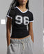 Sporty V Neck Number Print T Shirt Black / S