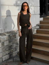 Square Collar Crop Pants Pajama Two Piece Set Brown / S