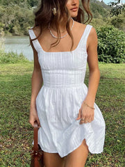 Square Neck Ruffles Mini Dresses White / S Mini Dresses