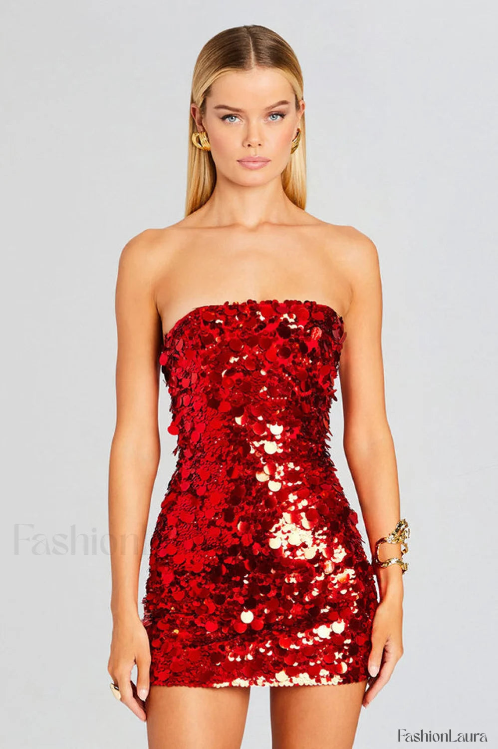 Stergiani Sequin Stylish Strapless Mini Dress
