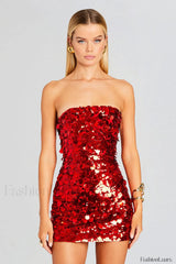 Stergiani Sequin Stylish Strapless Mini Dress