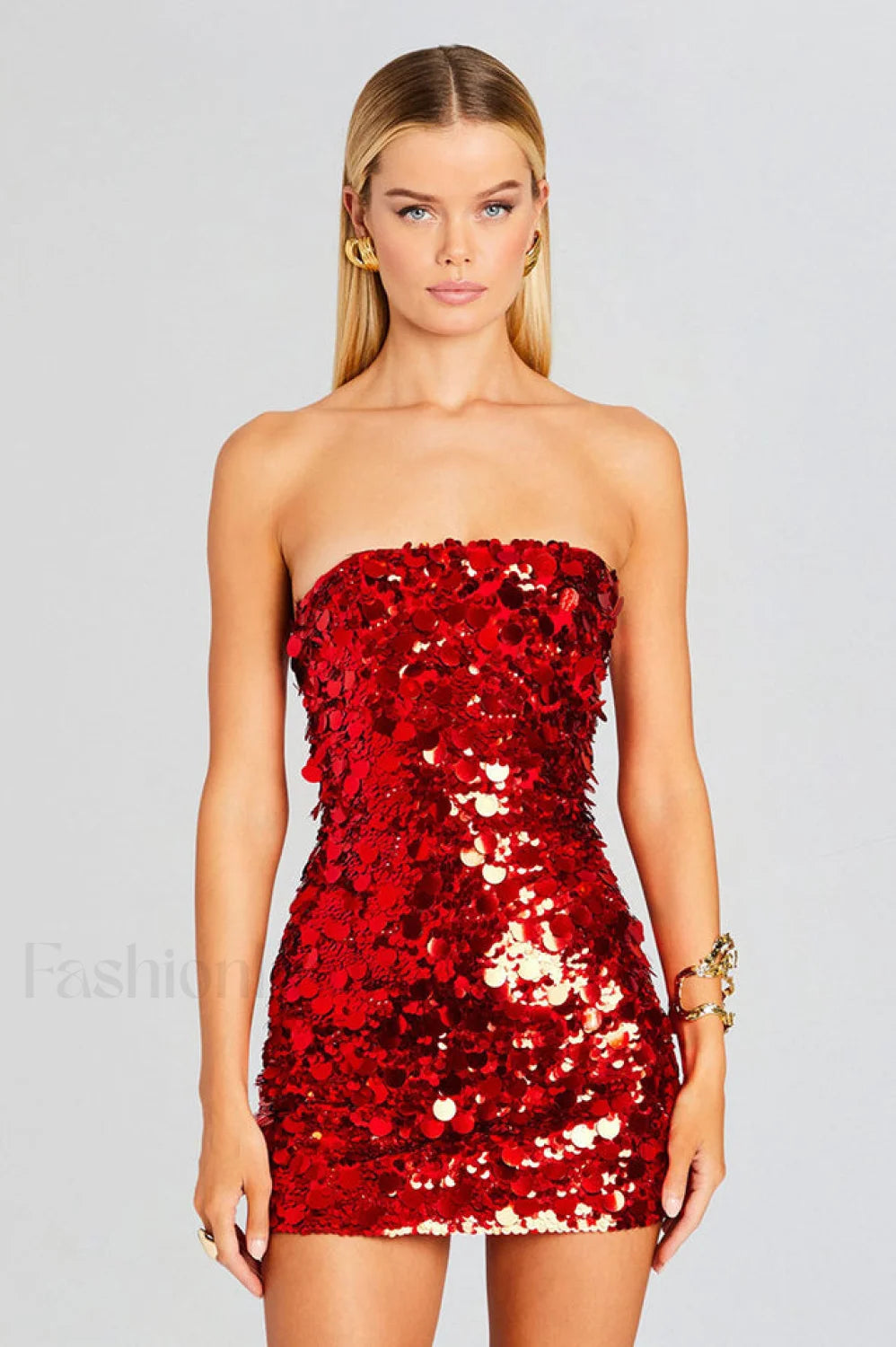 Stergiani Sequin Stylish Strapless Mini Dress