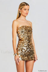 Stergiani Sequin Stylish Strapless Mini Dress
