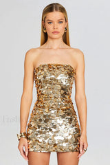 Stergiani Sequin Stylish Strapless Mini Dress