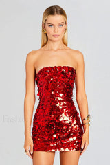 Stergiani Sequin Stylish Strapless Mini Dress