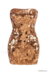Stergiani Sequin Stylish Strapless Mini Dress XS / Champagne