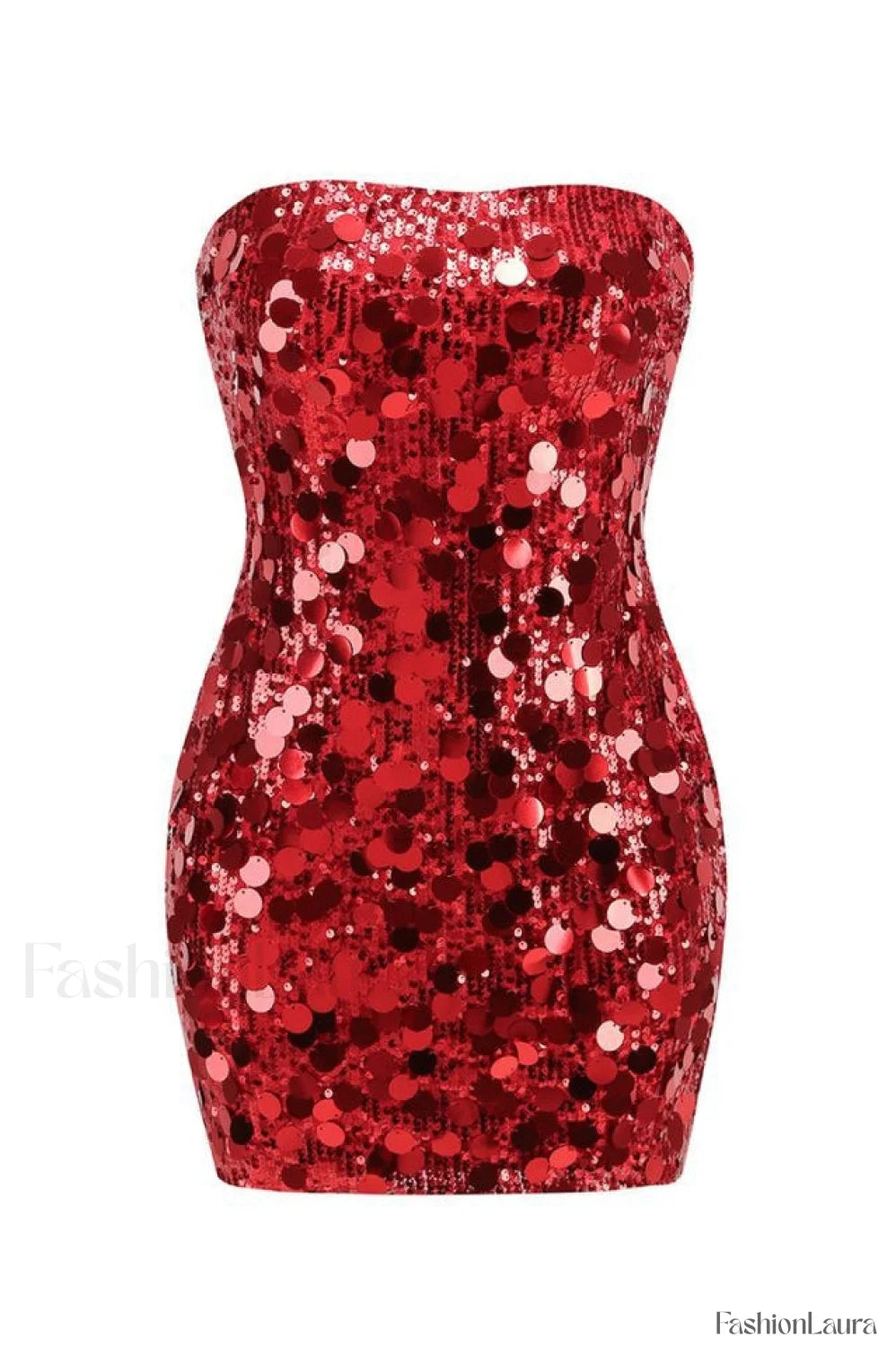 Stergiani Sequin Stylish Strapless Mini Dress XS / Red
