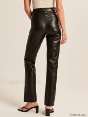 Straight Leg Graceful Faux Leather Pants Pants