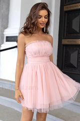 Strapless A Line Charming Tulle Homecoming Dress