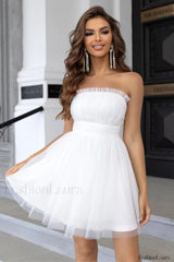 Strapless A Line Charming Tulle Homecoming Dress XS / White