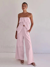 Strapless Backless Pajama Pants Two Piece Set Pink / S
