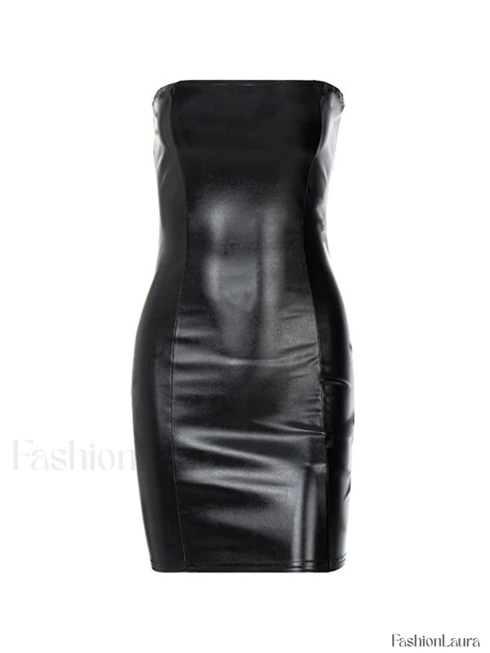 Strapless Black Faux Leather Mini Dress Mini Dresses
