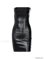Strapless Black Faux Leather Mini Dress Mini Dresses