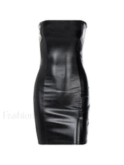 Strapless Black Faux Leather Mini Dress Mini Dresses