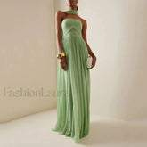 Strapless Pleat Chiffon Maxi Dress 2 / Green