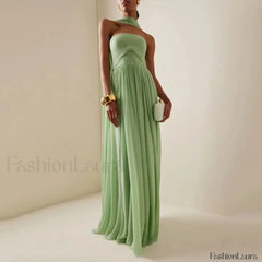 Strapless Pleat Chiffon Maxi Dress 2 / Green