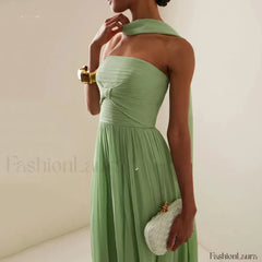 Strapless Pleat Chiffon Maxi Dress