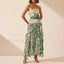 Strapless Pleated Chiffon Floral Dress Green / S