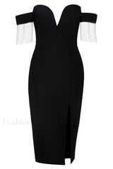 Strapless Slit Stylish Bandage Dress S / Black