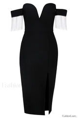 Strapless Slit Stylish Bandage Dress S / Black