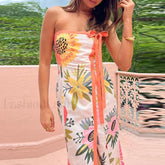 Strapless Split Floral Dress