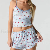 Strawberry Soft Fabric Lace Trim Cami Shorts Two Piece Set S / Blue
