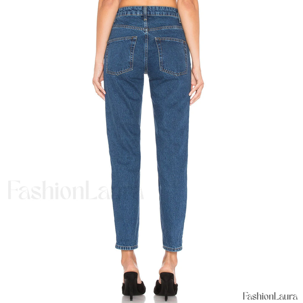 Street Style High Waist Faded Trim Skinny Leg Jeans Blue L / Blue Jeans