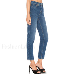 Street Style High Waist Faded Trim Skinny Leg Jeans Blue M / Blue Jeans