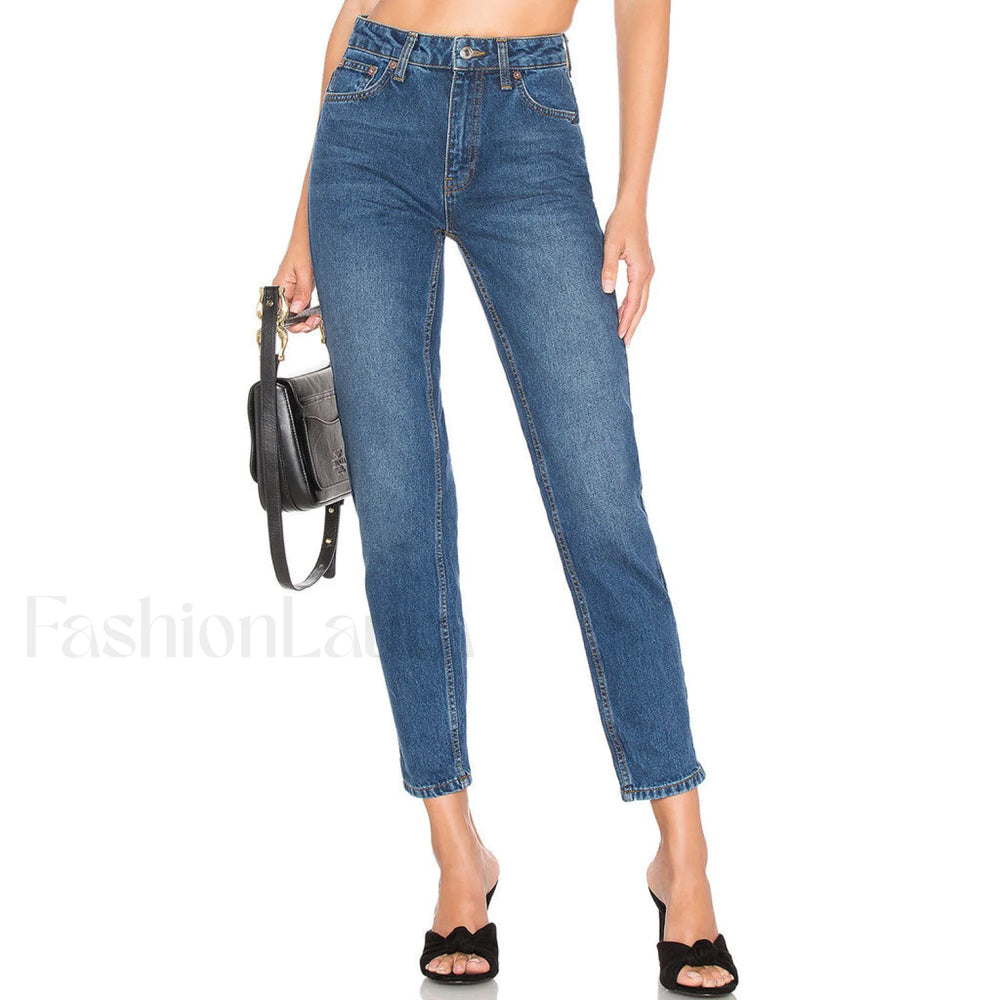 Street Style High Waist Faded Trim Skinny Leg Jeans Blue S / Blue Jeans