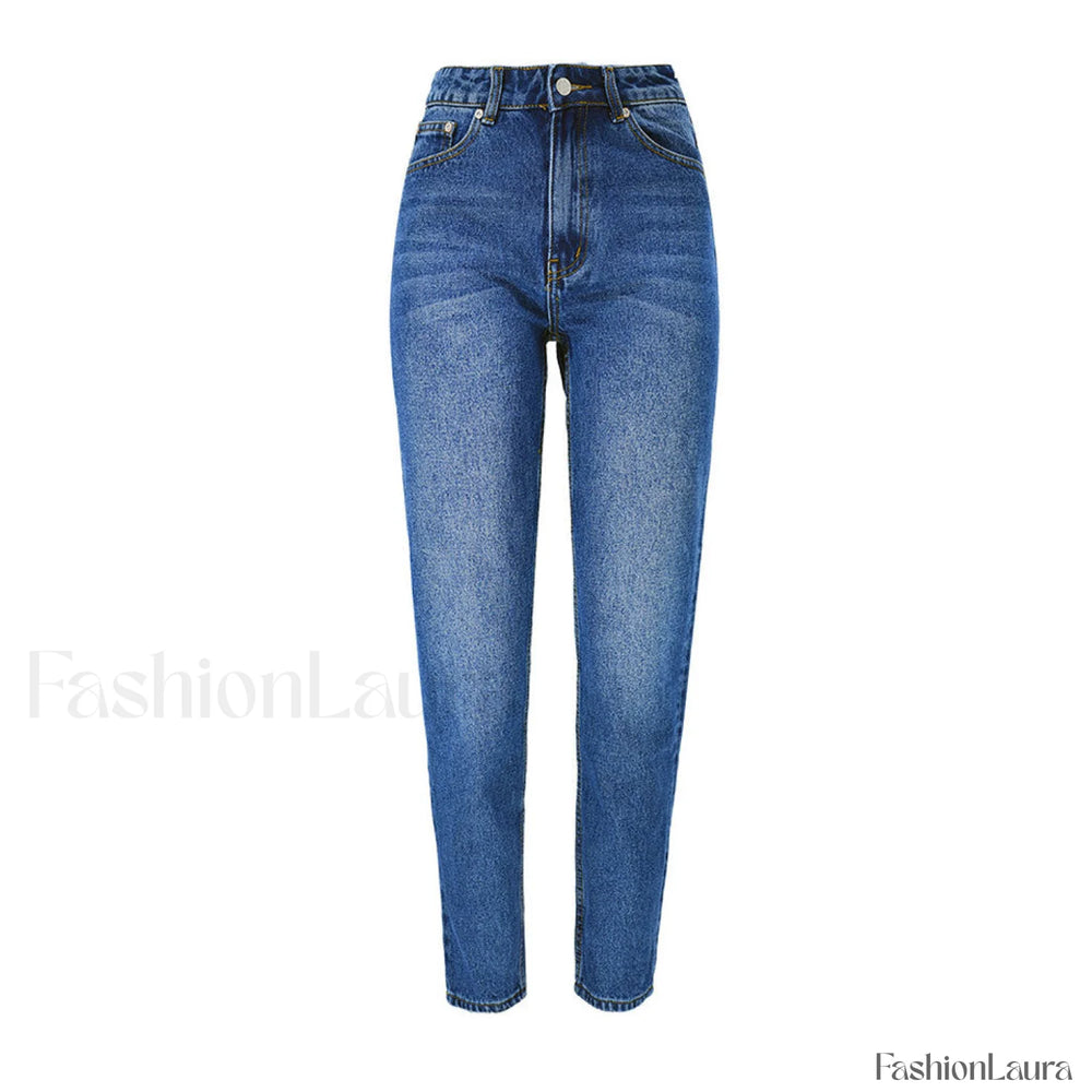 Street Style High Waist Faded Trim Skinny Leg Jeans Blue XL / Blue Jeans