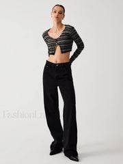 Stripe Fuzzy Fly Trendy Away Crop Cardigan Sweaters L
