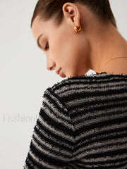 Stripe Fuzzy Fly Trendy Away Crop Cardigan Sweaters L