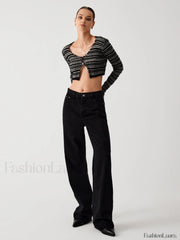 Stripe Fuzzy Fly Trendy Away Crop Cardigan Sweaters L