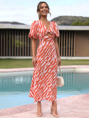 Stripe Pattern Cutout Long Dress OrangeRed / XS Dresses