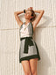 Striped Halter Cowl Neck Zipper Short Dress Olive / XS Dresses