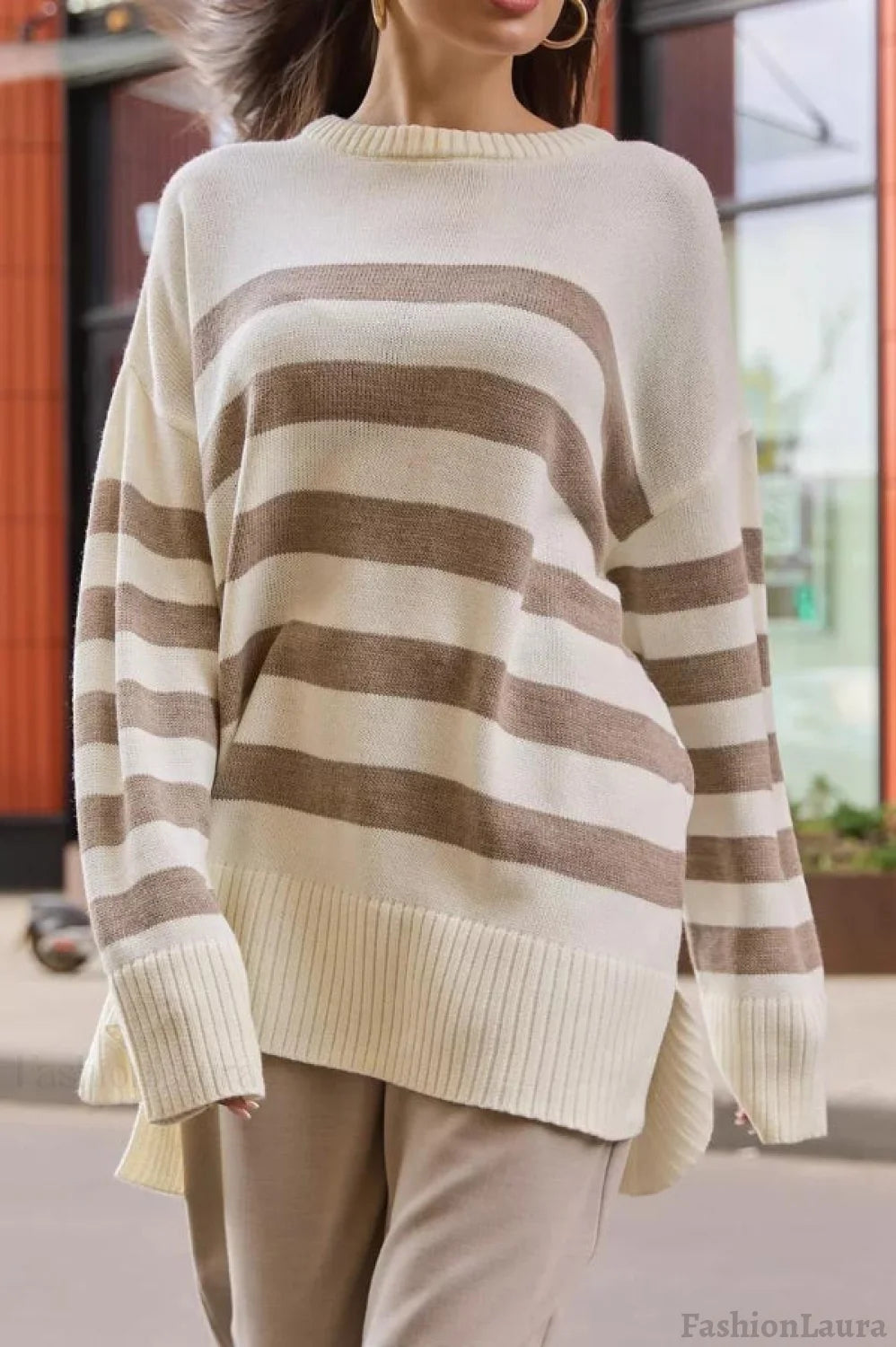Striped Loose Knit Pullover Sweater